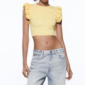 ZARA Sleeveless Yellow Top with Ruffles